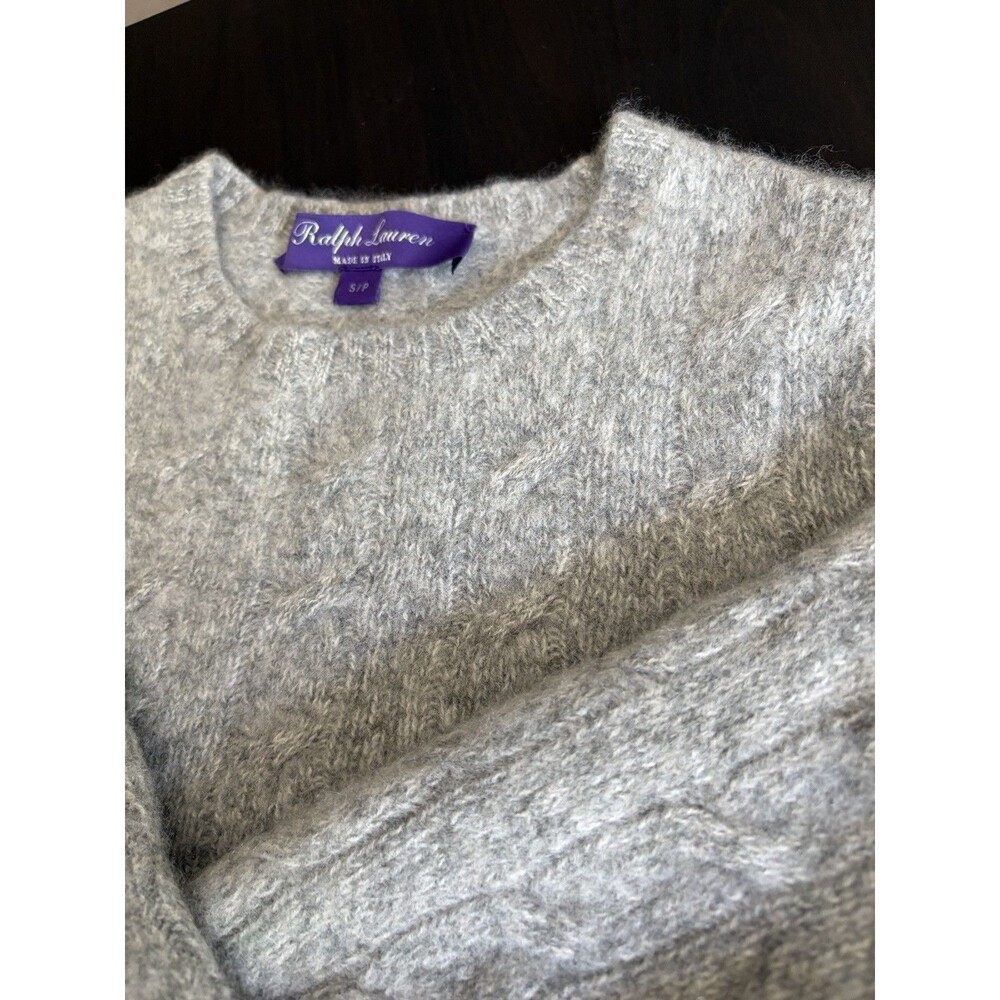 Ralph Lauren Purple Label RLPL 100% Cashmere Cable Gray Sweater Small 16” PTP